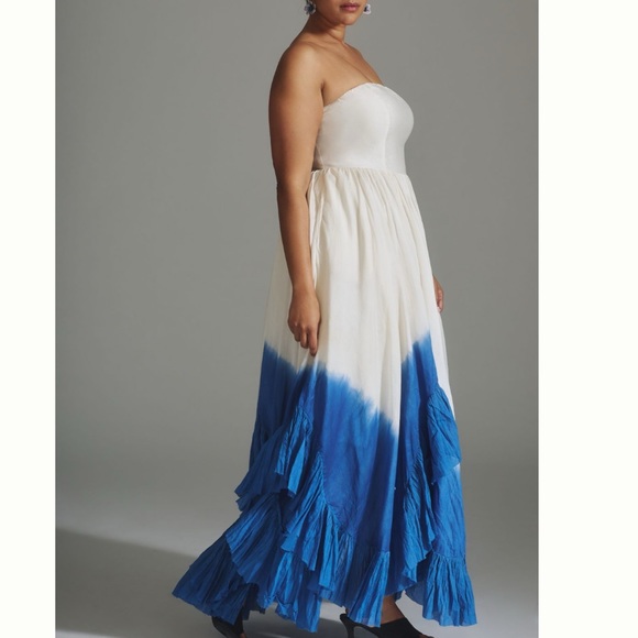 NWT Anthropologie Samant Chauhan Strapless Ombre Cotton/ Silk Pockets Maxi Dress - Picture 8 of 14